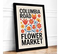 Columbia Road Flower Market Retro Framed Wall Art Print A1 Black | Ready to Hang, Premium Gi Paper, Fade-Resistant Inks, Securely Packaged, UK Made