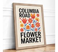 Columbia Road Flower Market Retro Framed Wall Art Print A1 Oak | Ready to Hang, Premium Gi Paper, Fade-Resistant Inks, Securely Packaged, UK Made