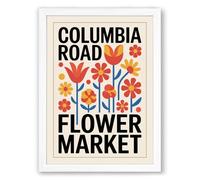 Columbia Road Flower Market Retro Framed Wall Art Print A2 (59.4×42cm) White, Wall Decor for Living Room, Bedroom, Office & Home, Ready to Hang, Art Gift