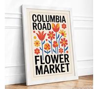 Columbia Road Flower Market Retro Framed Wall Art Print A2 White | Ready to Hang, Premium Gi Paper, Fade-Resistant Inks, Securely Packaged, UK Made