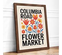 Columbia Road Flower Market Retro Framed Wall Art Print A3 Walnut | Ready to Hang, Premium Gi Paper, Fade-Resistant Inks, Securely Packaged, UK Made