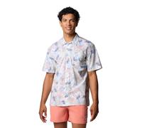 Columbia Men's PFG Trollers Best Short Sleeve Fishing Shirt, White Majestic Catch, Small