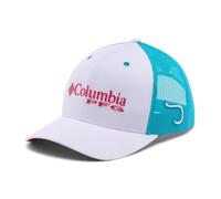 Columbia Unisex PFG Logo Mesh Snap Back, White/Ocean Teal/Guava Pink, One Size