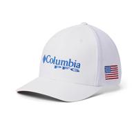 Columbia Unisex PFG Mesh Ball Cap, White, Vivid Blue, USA Flag, Large/X-Large