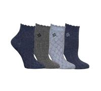 Columbia Women's Flat-Knit Textured Quarter Socks 4-Pack, Dark Blue/Light Blue/Heather Grey, 3.5-9 UK (Pack of 4)