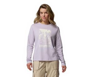 Columbia Women's Rolling Bend Graphic Long Sleeve Crew, Long Sleeve T-Shirt, Lavender Pearl, Amazing Heights, L