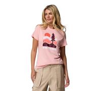 Columbia Women's Ruby Springs Graphic Fitted Short Sleeve, Short Sleeve T-Shirt, Pink Sand/Get Hiked, Medium