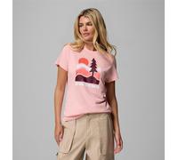 Columbia Women's Ruby Springs Graphic Fitted Short Sleeve, Short Sleeve T-Shirt, Pink Sand/Get Hiked, Medium