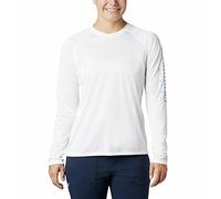 Columbia Women's Standard PFG Tidal Tee II Sun Protection Long Sleeve Shirt, White/Cirrus Grey Logo, Large