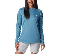 Columbia Women's Tidal Tee Heather Long Sleeve, Canyon Blue Heather/White Logo, Large