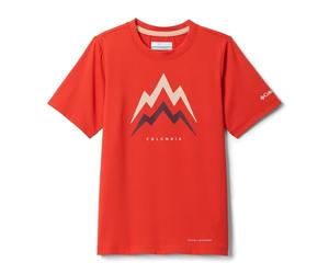 Columbia Youth Boys Tech Trail Utility Short Sleeve Graphic Crew, Technical Short Sleeve T-Shirt, Super Sonic/Energetic, Small