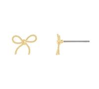 Columbus 14K Gold Plated Bow Stud Earrings - Cute Thin Rope Texture Twist Ribbon Post Studs - Gift Ideas for Women for Her