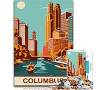 Columbus City Waterfront Adult Jigsaw Puzzles 1000,Learning Educational Toys Family Games with Matching Poster And Trivia Sheet 75x50cm