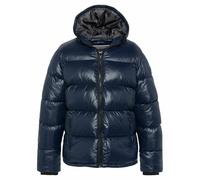 Columbus High Shine Padded Puffer Jacket with Hood Navy Blue