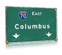 Columbus Highway, Metal Tin Sign Retro Interstate 70 East Columbus Road Sign Highway Airport Sign Plaque Bar Club Restaurant Town Wall Decoration 12x16 Inches