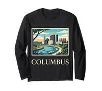 Columbus Ohio Skyline Scioto River Retro Vintage Art Long Sleeve T-Shirt