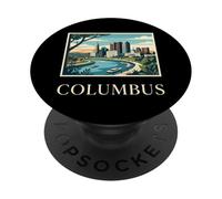 Columbus Ohio Skyline Scioto River Retro Vintage Art PopSockets Adhesive PopGrip