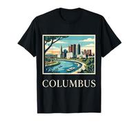 Columbus Ohio Skyline Scioto River Retro Vintage Art T-Shirt
