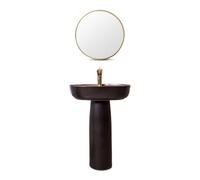 Column Basin, 2-Pieces Floor Standing Sink, Black Ceramic Sink Combo, Outdoor Courtyard Vanity Vessel Washbasin (Color : D) (E One Size)