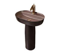 Column Basin, 2-Pieces Floor Standing Sink, Black Ceramic Sink Combo, Outdoor Courtyard Vanity Vessel Washbasin (Color : D) (C One Size)