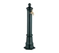 Relaxdays Column Fountain, Garden Water Featue, with Tap, HxWxD: 80x18x20.5 cm, Standing Patio Ornament, Faucet, Green, Aluminium, Steel