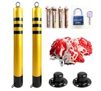 Column Queue Barrier driveway bollards parking post 2 4 6 Pcs Lockable Car Park Parking Barrier Security Bollard Posts, Steel Reflective Parking Post with Plastic Chain for Control Crowd/Parki