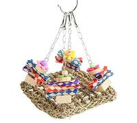 Columpio de pasto marino para pájaros, mordida segura, alivia el aburrimiento, hamaca tejida de pasto marino, colchoneta para loros, jaula, pasto marino natural, cuerda, madera,