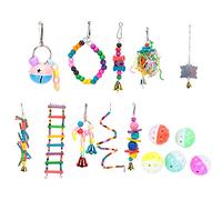 Columpio para pájaros, loros, masticar, colgar con campanas, cuentas para morder y jugar, 15 paquetes, colores naturales, seguros, no brillantes, accesorios para jaulas para