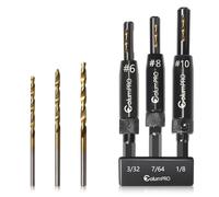 ColumPRO 3 PCS HSS Self Centering Drill Bit Set, 3/32"(#6),7/64"(#8),1/8" (#10) Titanium-Plated Left-Handed Countersink Pilot Hole Drill Bit for Door, Window & Cabinet Woodworking