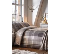 (Grey, Super King) Dreams & Drapes Colville Check Printed Reversible Duvet Cover Set