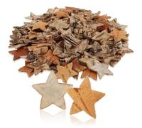 COM-FOUR® 100-piece star scatter decoration set - confetti for weddings and parties made of birch wood - accessories for DIY projects - natural wood discs for crafts (100x star birch bark)