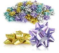 COM-FOUR 100 x Gift Bows in Great Colours - Self-Adhesive Ready Bow with Glitter for Decoration of Gifts for Christmas and Weddings (100 Pieces - Glitter - 4 Colours)
