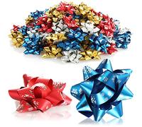 COM-FOUR® 100x gift bows in great colors - self-adhesive decorative bows with a snowflake pattern for Christmas and birthday presents (100 pieces - flake - 4 colors)
