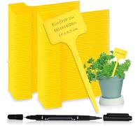 com-four® 100x plant labels with dual-tip marker - plug-in labels - plant plugs for labeling - cultivation plugs for beds and plant pots 15 cm (100 pieces - yellow - 15cm)