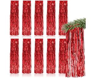 com-four® 10x red tinsel garland, festive Christmas decoration for tree decor, smooth curtain with fine strands (red - 10 pieces)