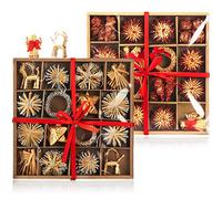 COM-FOUR® 112-piece Christmas tree ornaments - Christmas tree decorations made of straw - straw stars in various designs