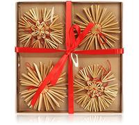 COM-FOUR® 12-Piece straw stars set - Christmas tree decorations made of straw for the Christmas tree and window decoration for Christmas
