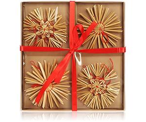 COM-FOUR® 12-Piece straw stars set - Christmas tree decorations made of straw for the Christmas tree and window decoration for Christmas