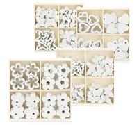COM-FOUR® 128-piece Set Scattered Decoration - Butterflies, Hearts and Flowers Made of Wood in Several Designs - Wooden Scattered Decoration for Decorating (128 Pieces Heart Flower Butterfly)