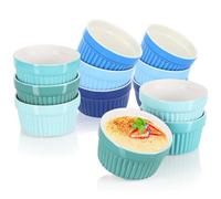 COM-FOUR® 12x Ceramik Ramekins - ovenproof Soufflé Dishes - Creme Brulee Ceramic Bowls - Ramekin Dishes and pate moulds for eg ragout fin - each 200 ml - in different shades of green and blue
