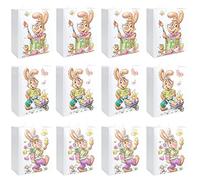 COM-FOUR® 12x Easter bag with motif - paper bag for filling - Easter bag for gifts and Easter eggs - paper gift bag with carrying cord in Easter design (12 pieces - large - rabbits)