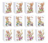 COM-FOUR® 12x Easter bag with motif - paper bag for filling - Easter bag for gifts and Easter eggs - paper gift bag with carrying cord in Easter design (12 pieces - medium - rabbits)