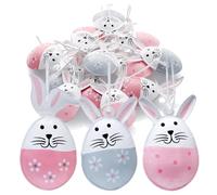 COM-FOUR® 12x Easter decoration hanger - Easter bunny in egg shape made of metal - Easter decoration to hang on bush, tree, door and window (gray + pink)