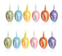 com-four® 12x Easter eggs with sparkling sequins - Sequin eggs for the Easter tree or as room decoration - Hand-glued eggs for Easter decoration (12 pieces - 6 cm mix)