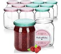 com-four® 12x preserving jars with screw lid Made with love in green and pink - TO Ø 82 mm - recommended filling quantity approx. 490 ml - up to the edge of the glass: approx. 540 ml