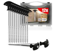 COM-FOUR® 12x tent pegs made of steel - robust ground pegs with thread in transport box for camping and outdoors - ideal for normal and hard ground with T-handle