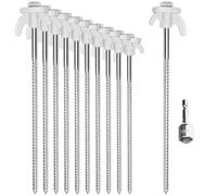 com-four® 12x tent pegs made of steel - screw pegs with adapter for cordless screwdriver - robust ground nails with thread for camping and outdoor - tent pegs ideal for hard ground