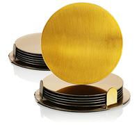 COM-FOUR® 14-piece coaster set with holder - stainless steel coasters for drinks - round steel coasters - gold-colored (014 pieces - gold-colored)