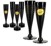 com-four® 16x Reusable Champagne Glasses - Black, Stackable Plastic Champagne Flutes for Parties, Camping, and on The go - Reusable Champagne Glasses Dishwasher-Safe [Selection Varies]