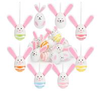 COM-FOUR® 18 x Hanging Easter Eggs - Easter Bunny Decorations - Easter Eggs with Bunny Ears and Silk Ribbon Hanging (Yellow.Green.Orange.White.Purple)